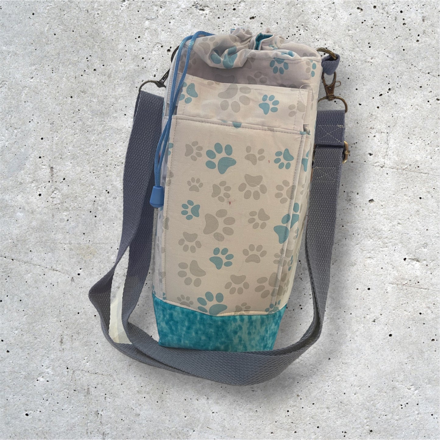 Water Bottle, Phone & Wallet Bag - Paw Print w Lite Blue Lining