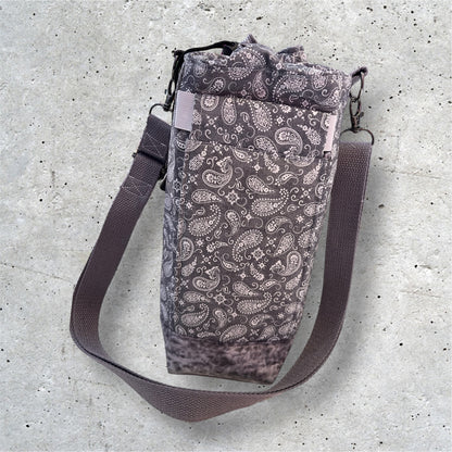 Water Bottle, Phone & Wallet Bag - Lite Grey Paisley w Grey Lining