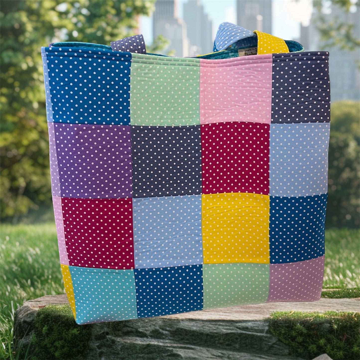 Everything Bag - Pastel Dots with Lite Blue Lining