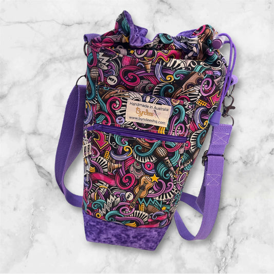 Water Bottle, Phone & Wallet Bag - Music w Purple Lining