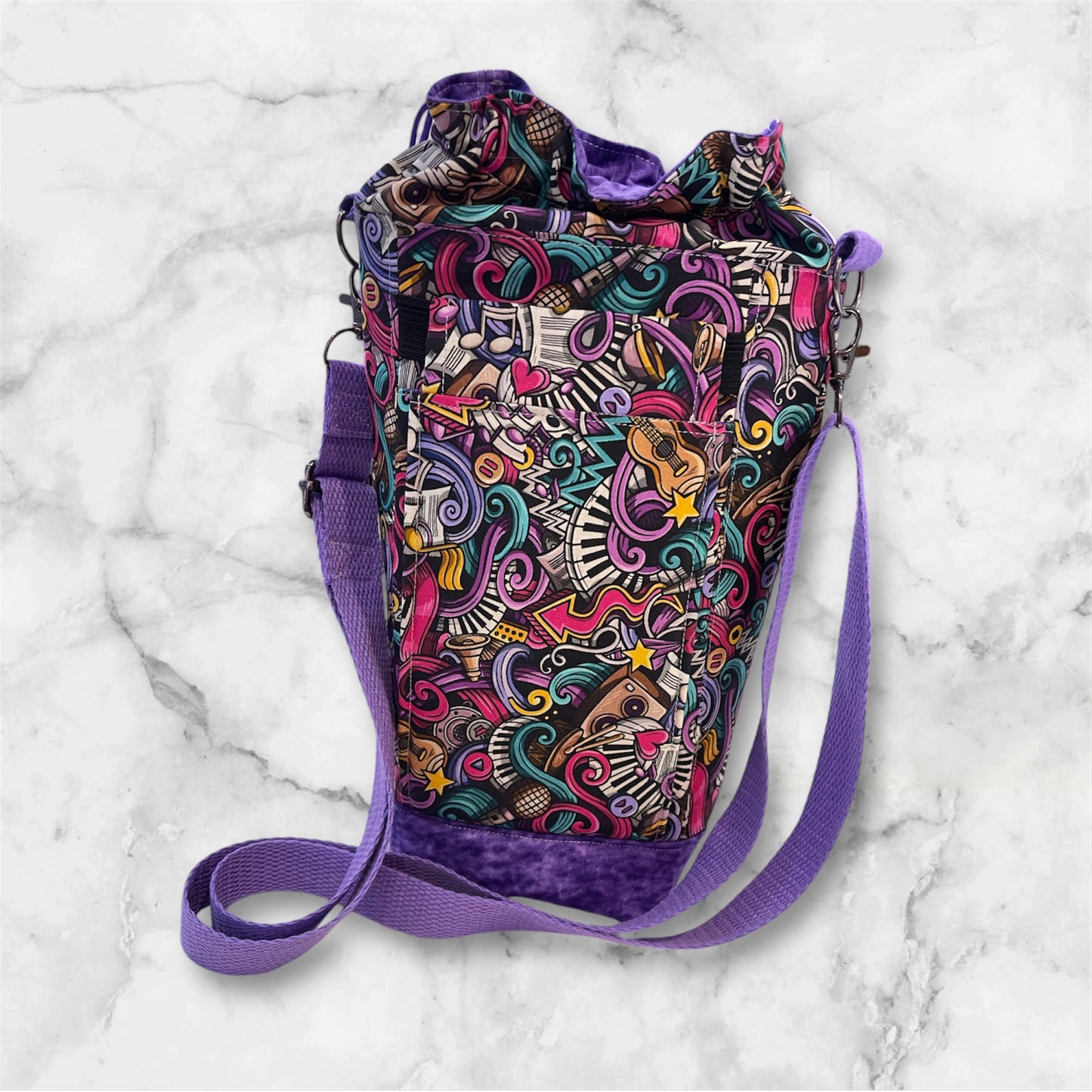 Water Bottle, Phone & Wallet Bag - Music w Purple Lining