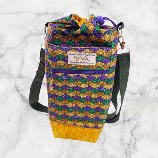 Water Bottle, Phone & Wallet Bag - Harlequin Print w Yellow Lining