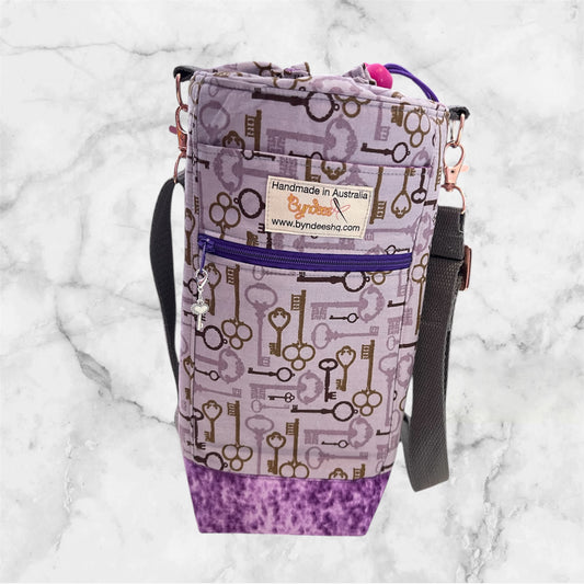 Water Bottle, Phone & Wallet Bag - Keys w Lilac Lining