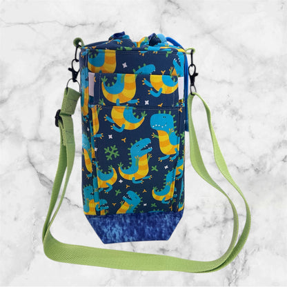 Water Bottle, Phone & Wallet Bag - Dinosaurs with Blue Lining