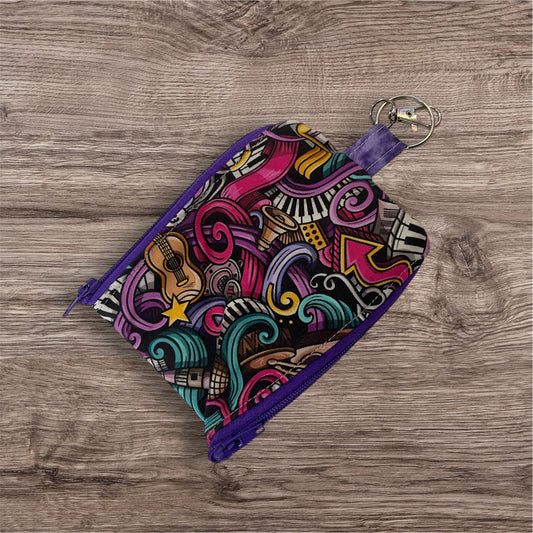 2 Pocket Zipper Keychain Purse - Music