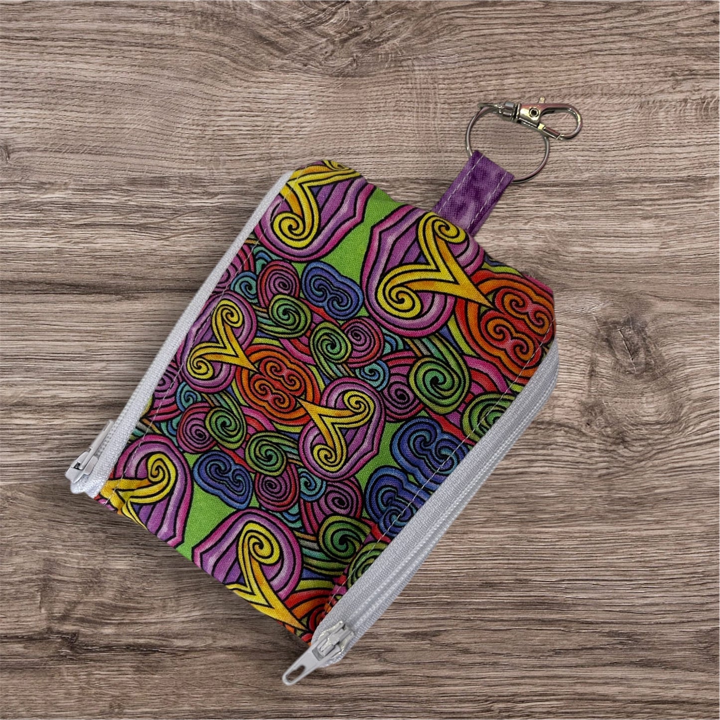 2 Pocket Zipper Keychain Purse - Stained Glass Pattern