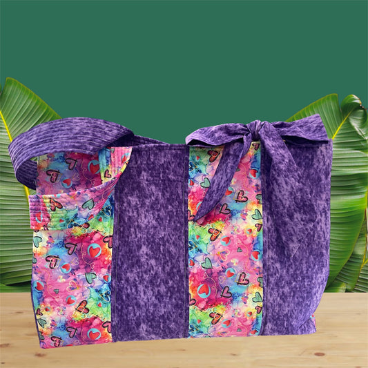 Envy Bag - Colourful Hearts with Purple Lining