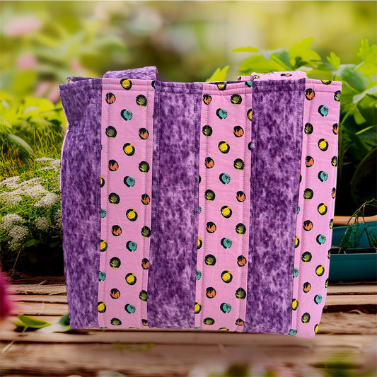 Totally Fun Bag - Cartoon Dots on Pink with Lilac Lining