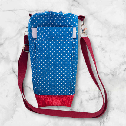 Water Bottle, Phone & Wallet Bag - Blue & White Dots with Red Lining