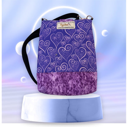 Mobile Phone & Wallet Bag - Pink & Purple Hearts w Lilac Lining