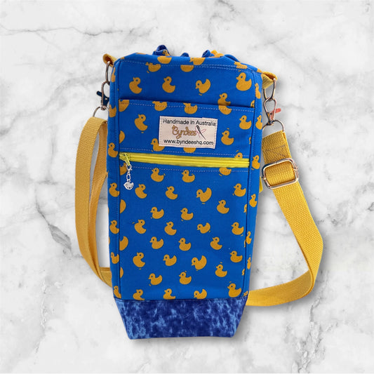 Water Bottle, Phone & Wallet Bag - Ducks with Blue Lining