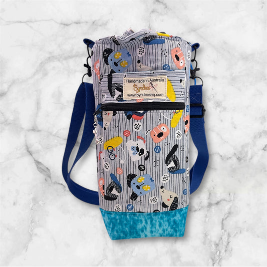 Water Bottle, Phone & Wallet Bag - Dogs with Lite Blue Lining