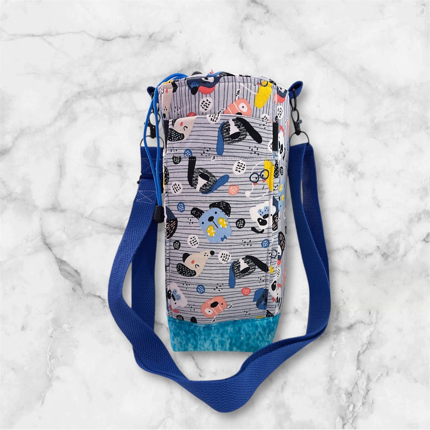 Water Bottle, Phone & Wallet Bag - Dogs with Lite Blue Lining