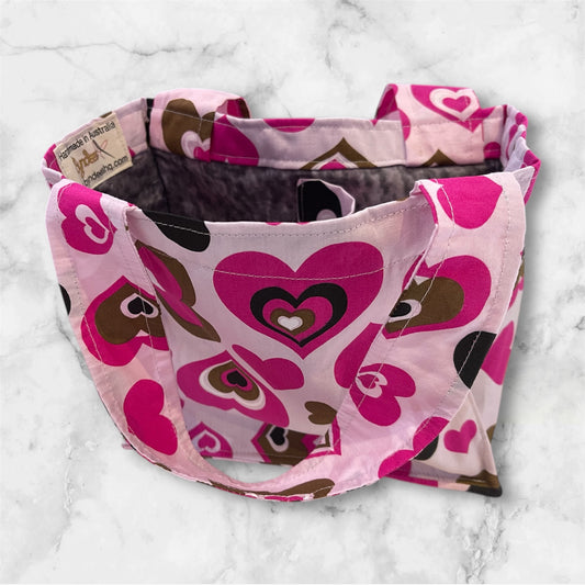 2 Cup Coffee Cup Caddy - Hearts Pink on Pink w Grey Lining