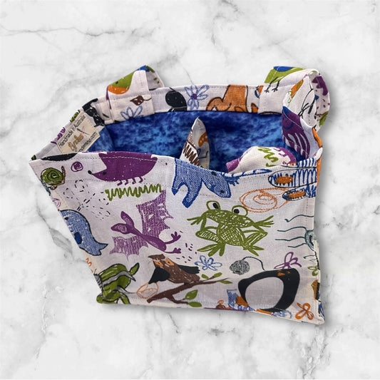 2 Cup Coffee Cup Caddy - Cartoon Animals w Blue Lining