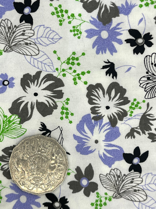 Blue, Grey & Green Flowers on White