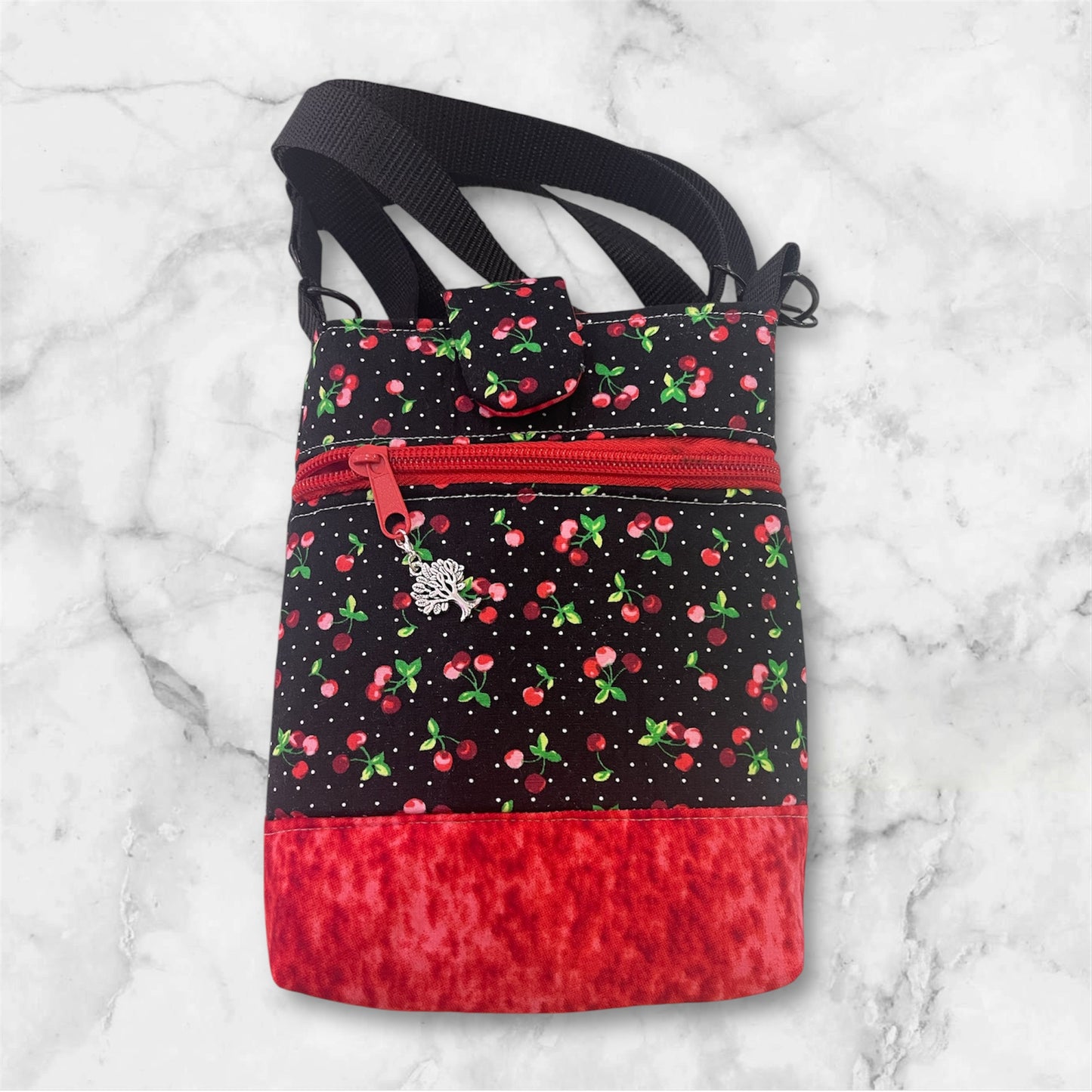 Mobile Phone & Wallet Bag - Cherries w Red Lining