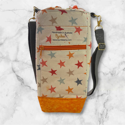 Water Bottle, Phone & Wallet Bag - White with Black Buttons with Green Lining