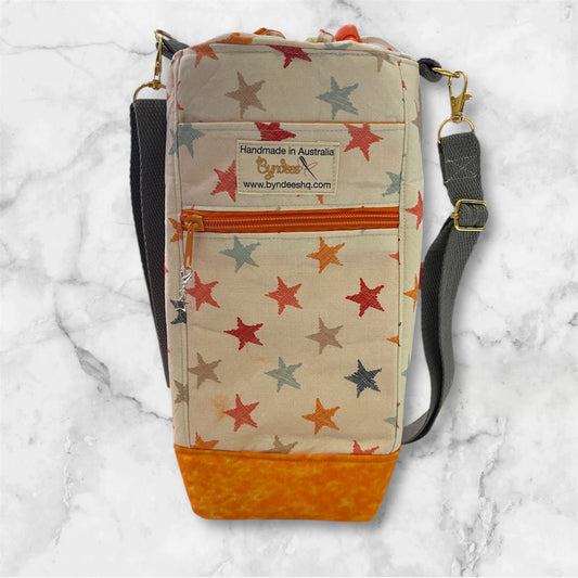 Water Bottle, Phone & Wallet Bag - White with Black Buttons with Green Lining