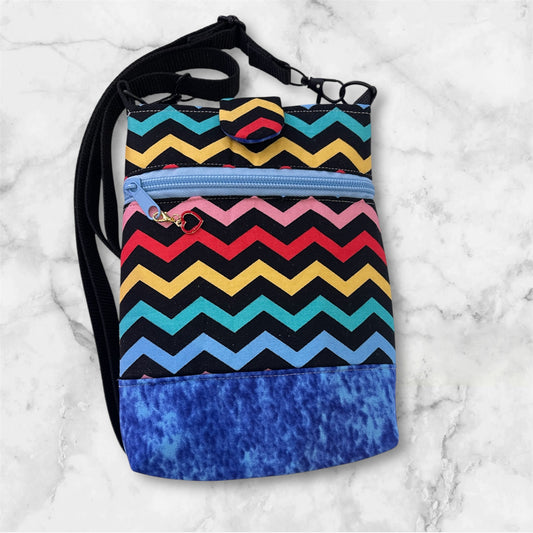 Mobile Phone & Wallet Bag - Coloured Zig Zag w Blue Lining