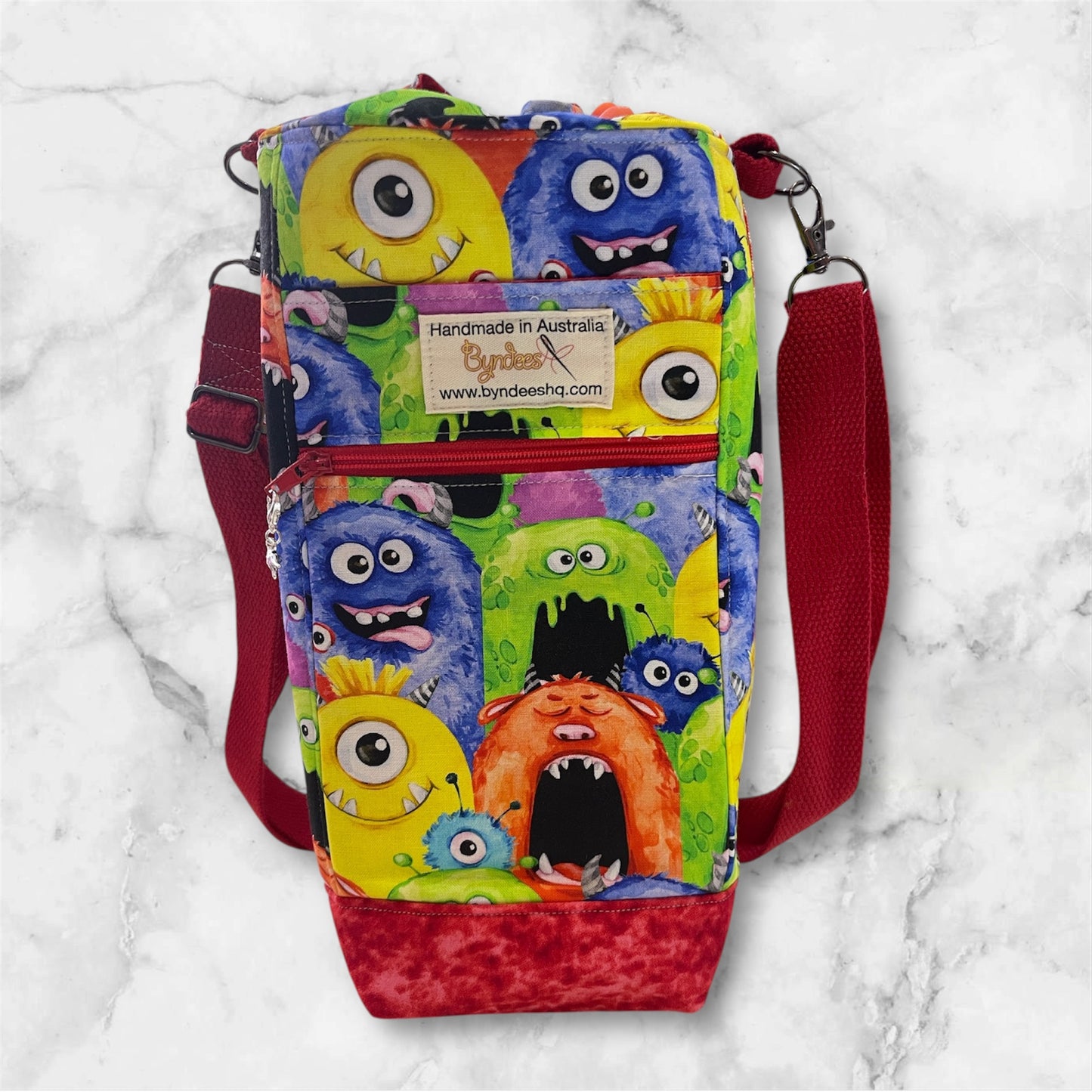 Water Bottle, Phone & Wallet Bag - Monsters with Red Lining