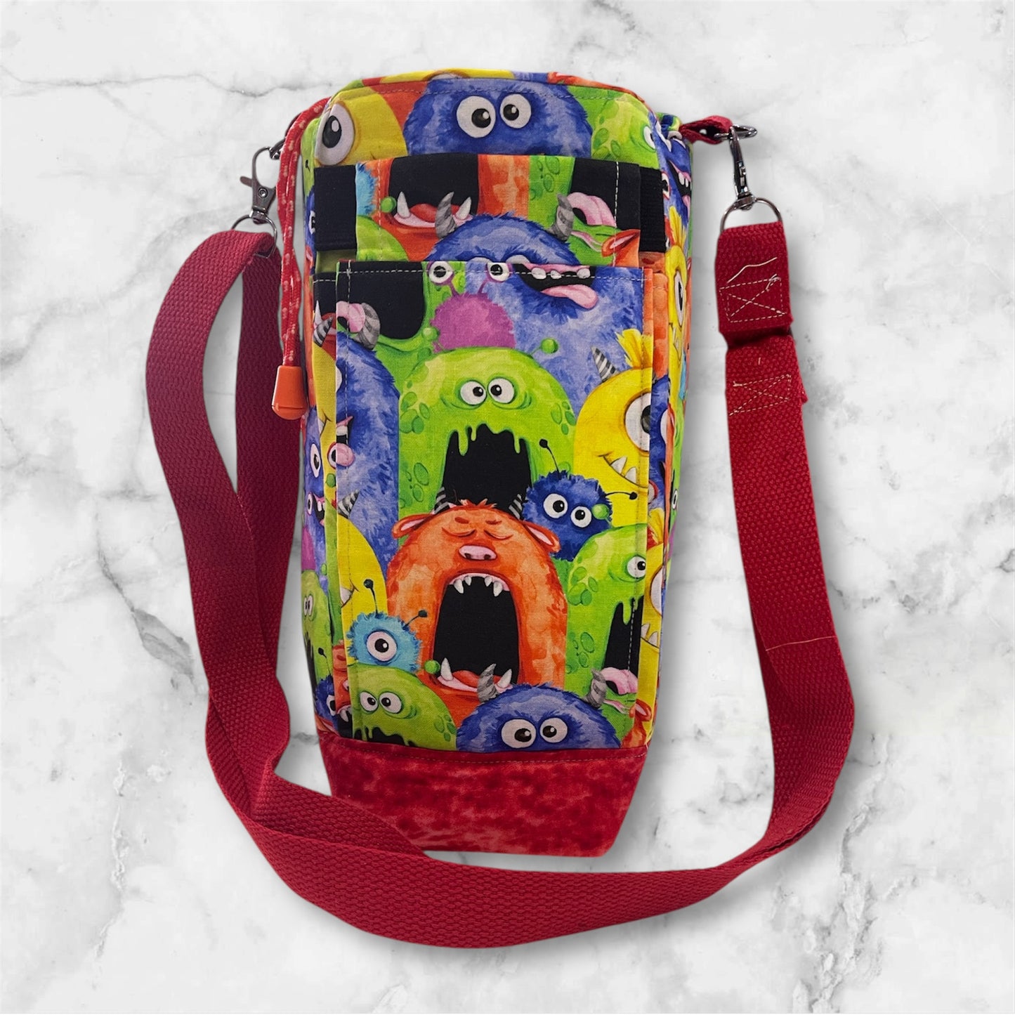 Water Bottle, Phone & Wallet Bag - Monsters with Red Lining