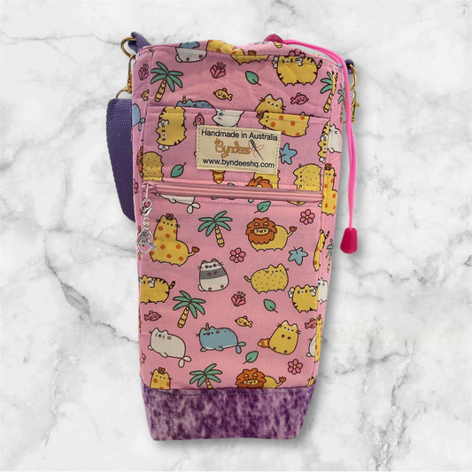 Water Bottle, Phone & Wallet Bag - Cartoon Animals with Lilac Lining