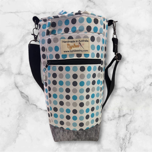 Water Bottle, Phone & Wallet Bag - Coloured Zig Zags with Lite Blue Lining