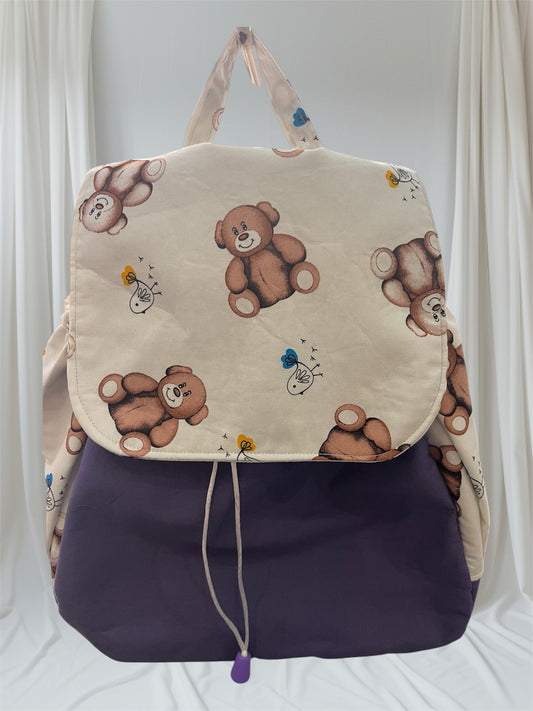 Toddler’s Backpack - Teddybears on White with Purple
