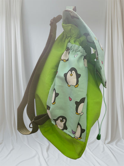 Toddler’s Backpack - Penguins on Green with Green