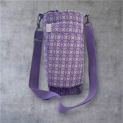 Water Bottle, Phone & Wallet Bag - Purple & White Patten with Purple Lining