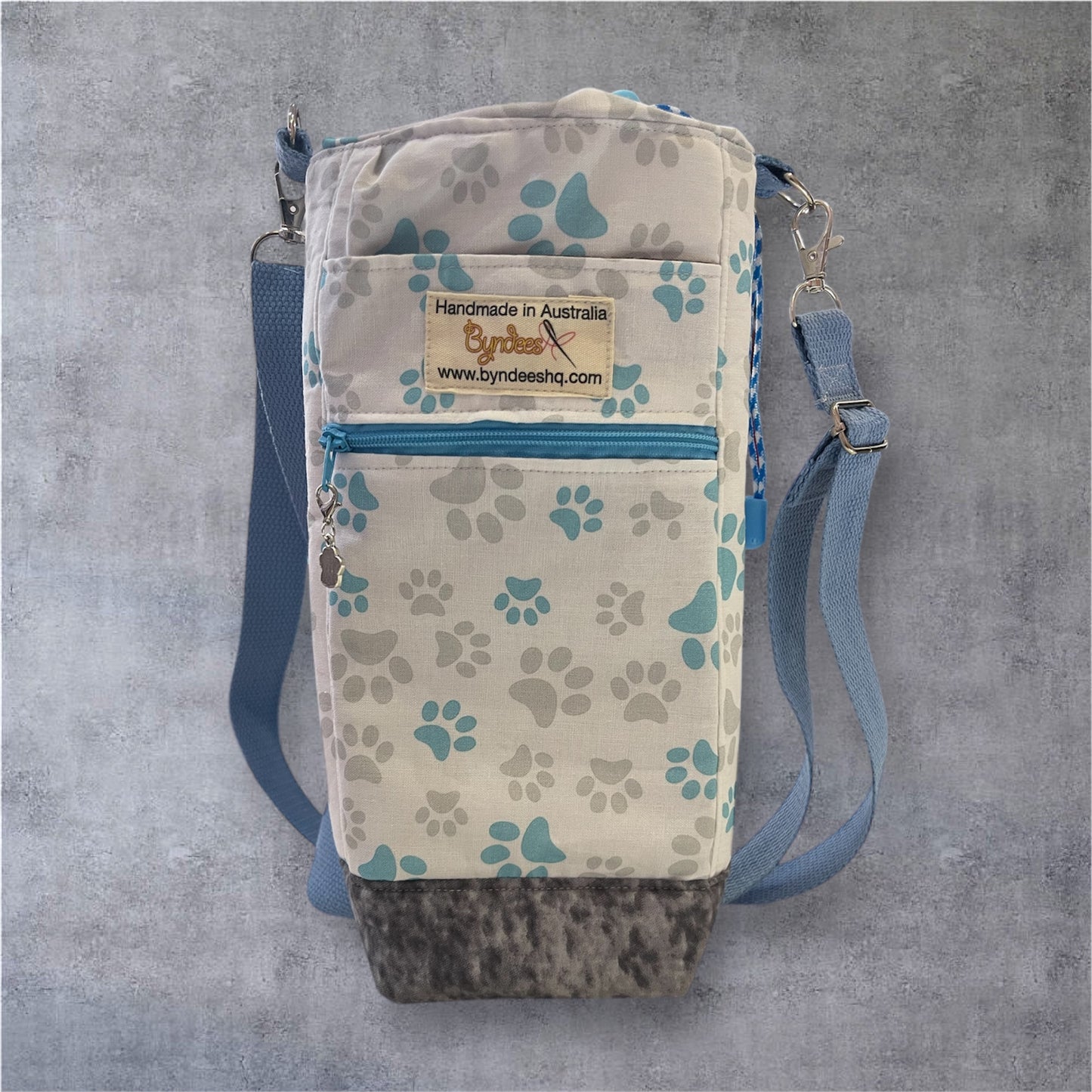 Water Bottle, Phone & Wallet Bag - Coloured Paw Print with Grey Lining