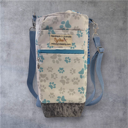 Water Bottle, Phone & Wallet Bag - Coloured Paw Print with Grey Lining