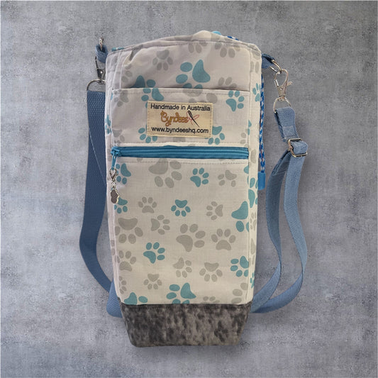 Water Bottle, Phone & Wallet Bag - Coloured Paw Print with Grey Lining