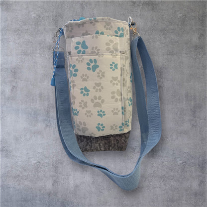 Water Bottle, Phone & Wallet Bag - Coloured Paw Print with Grey Lining