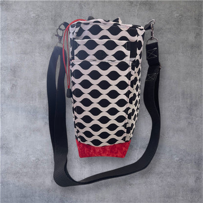 Water Bottle, Phone & Wallet Bag - Black & White Patten with Red Lining