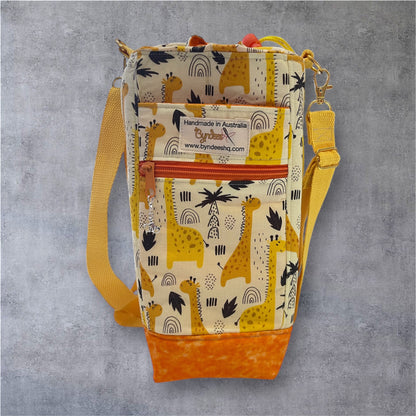 Water Bottle, Phone & Wallet Bag - Giraffe with Orange Lining