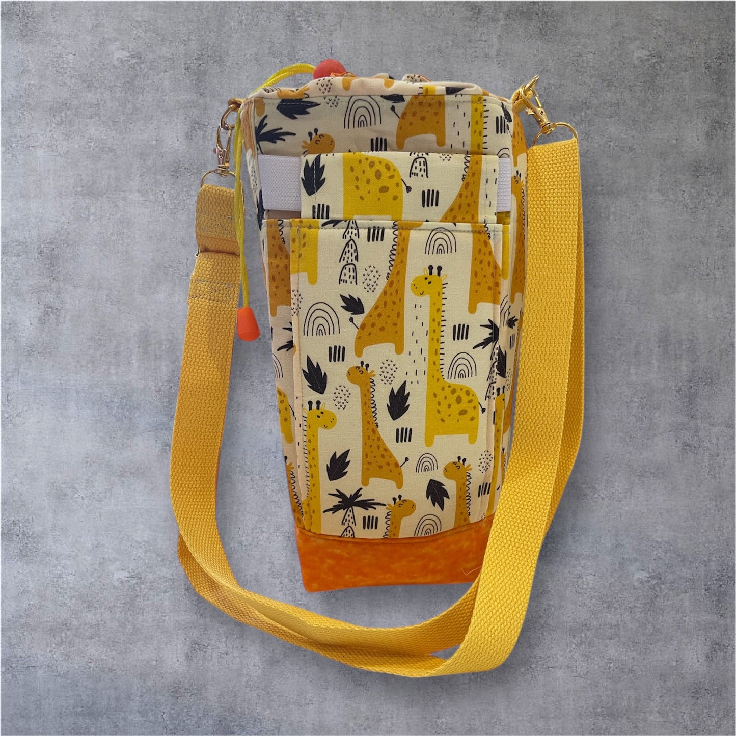 Water Bottle, Phone & Wallet Bag - Giraffe with Orange Lining