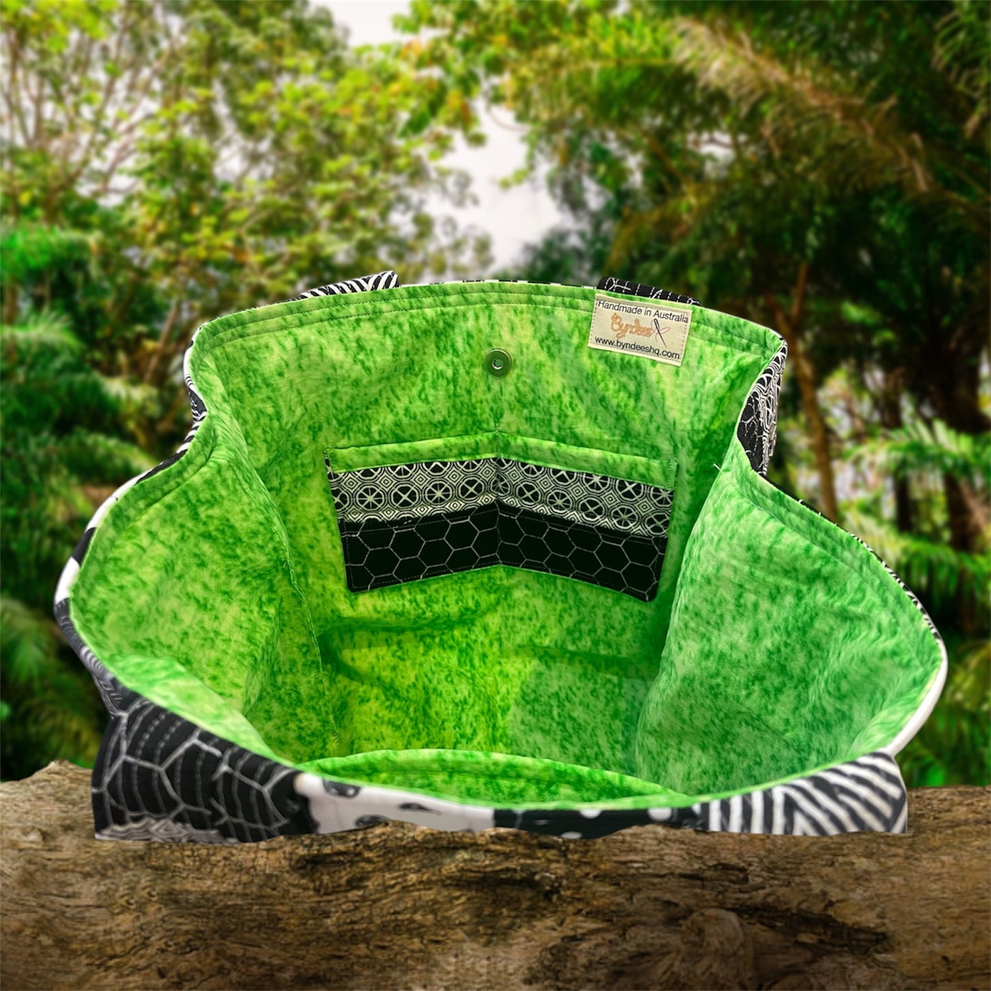 Totally Fun Bag - Black & Whites with Green Lining