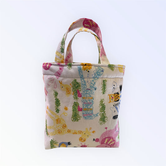 Teeny Tote Bag - Cartoon Animals on White