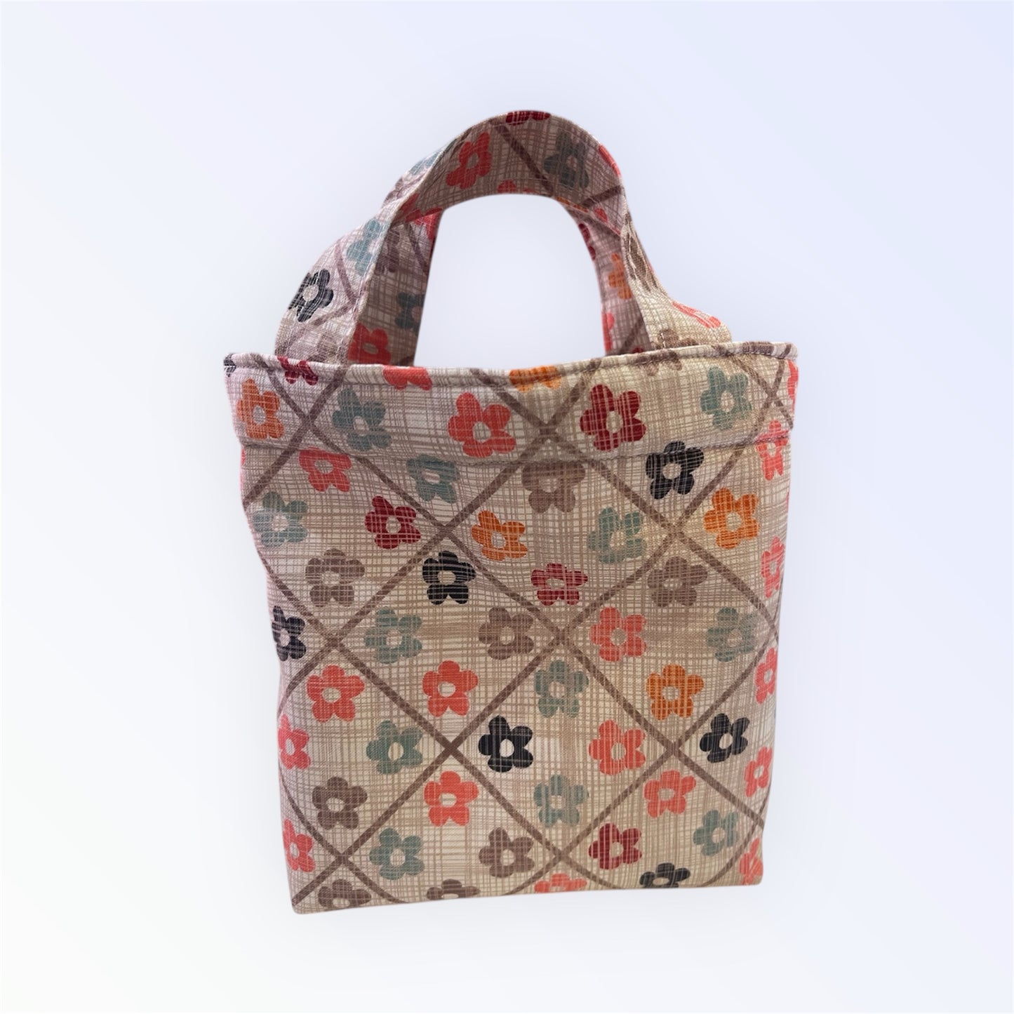 Teeny Tote Bag - Beige & Orange Flowers