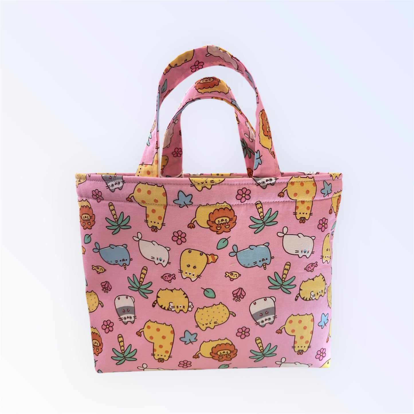 Teeny Tote Bag - Cartoon Animals on Pink
