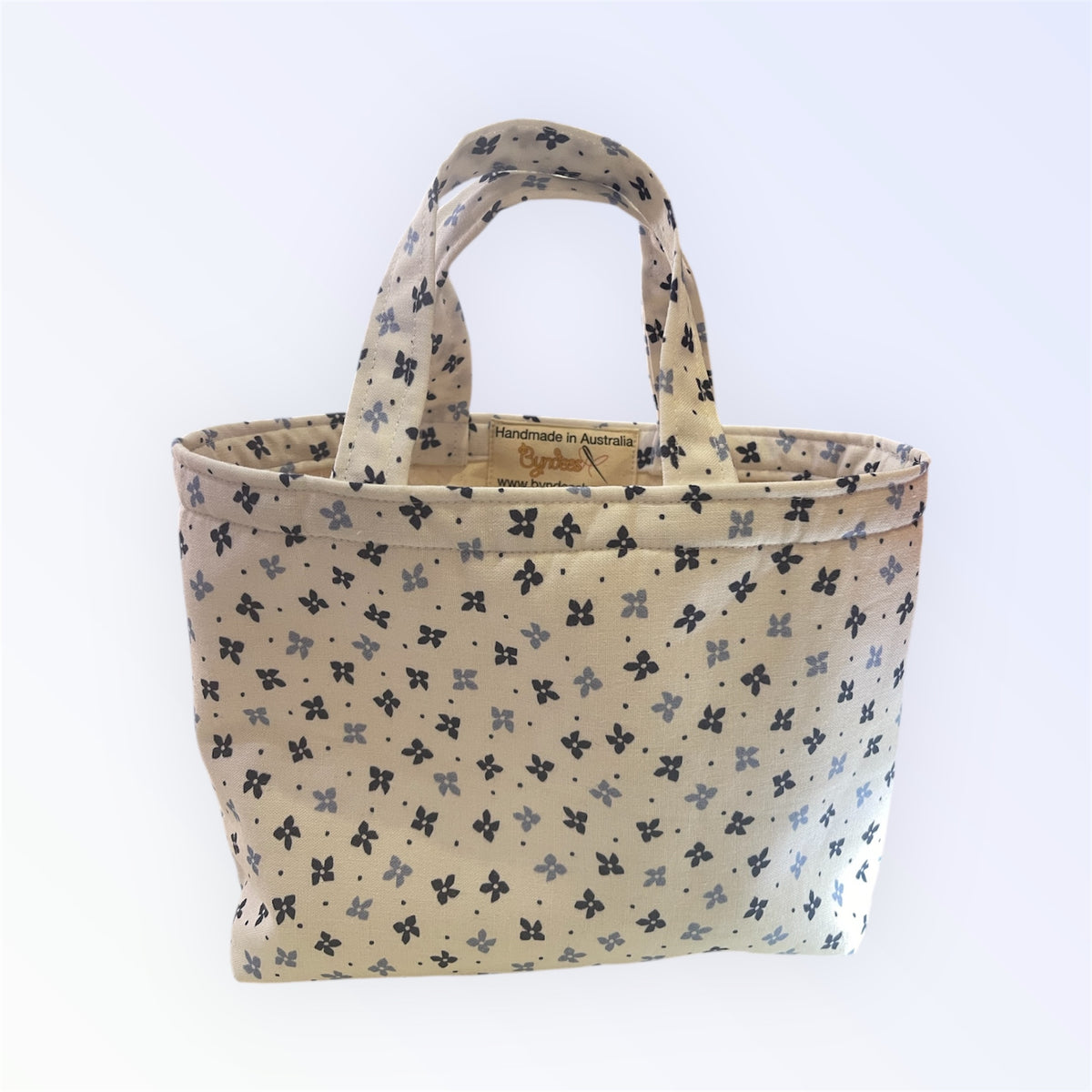 Teeny Tote Bag - Blue Flowers on White