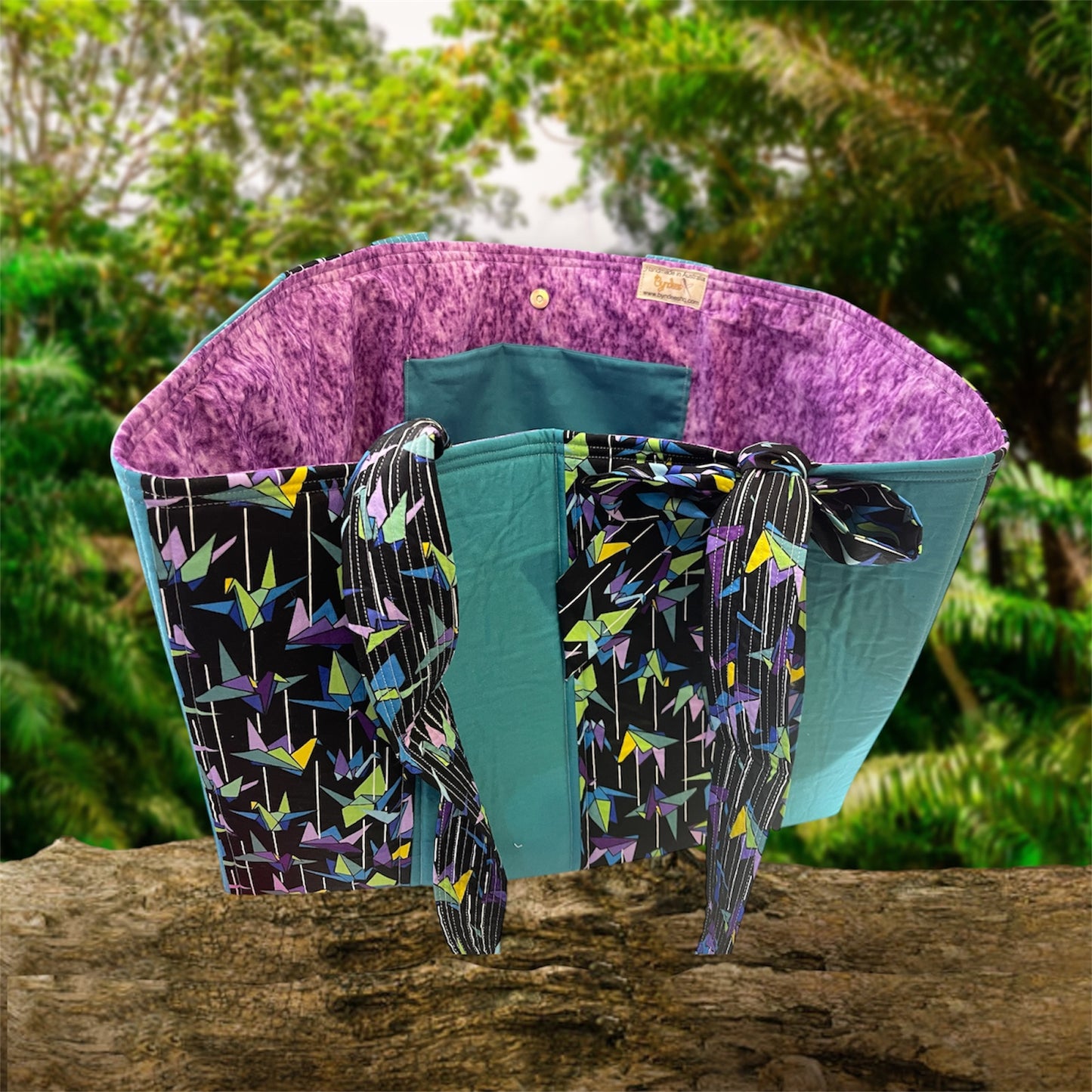 Envy Bag - Origami Swans w Teal with Lilac Lining