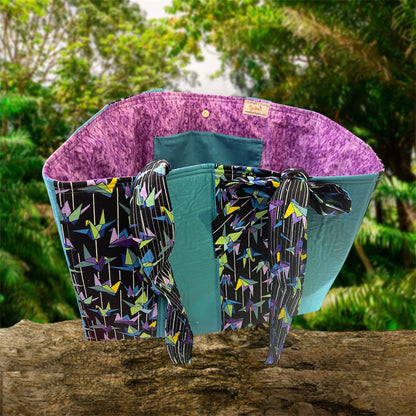 Envy Bag - Origami Swans w Teal with Lilac Lining