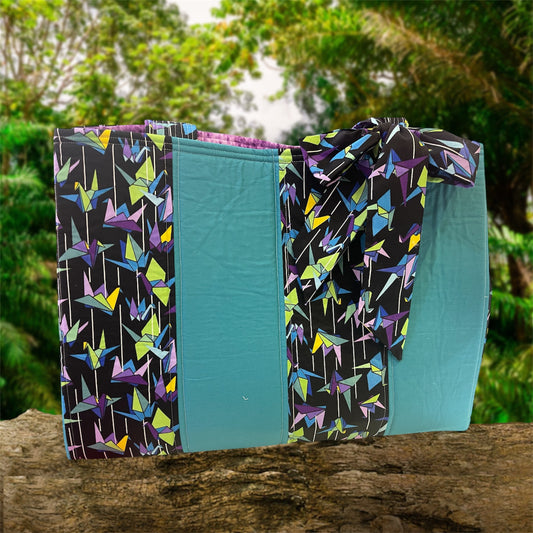 Envy Bag - Origami Swans w Teal with Lilac Lining