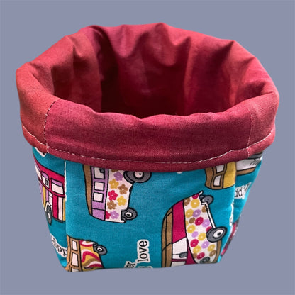 Fabric Boxes - Hippy Bus on Blue with Red Lining