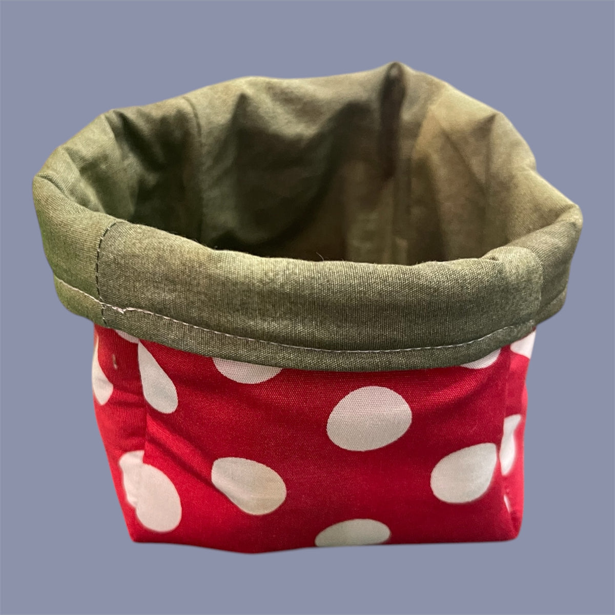 Fabric Boxes - Coloured Red w White Dots with Green Lining