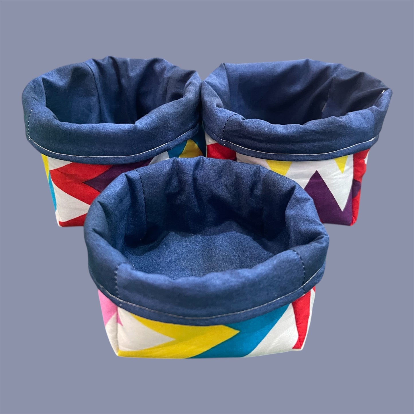Fabric Boxes - Coloured Zig Zag with Blue Lining