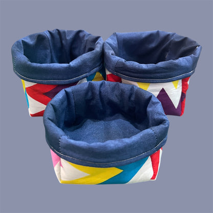 Fabric Boxes - Coloured Zig Zag with Blue Lining